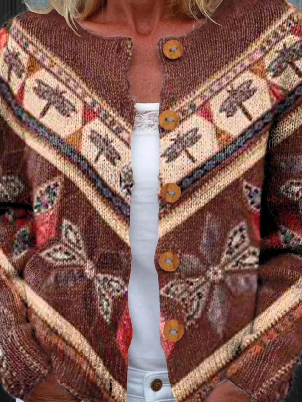 Loose Knitted Crew Neck Vintage Cardigan
