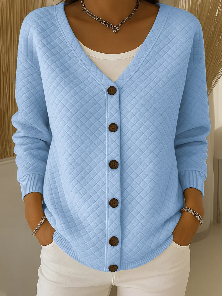 V Neck Casual Regular Fit Cotton Cardigan