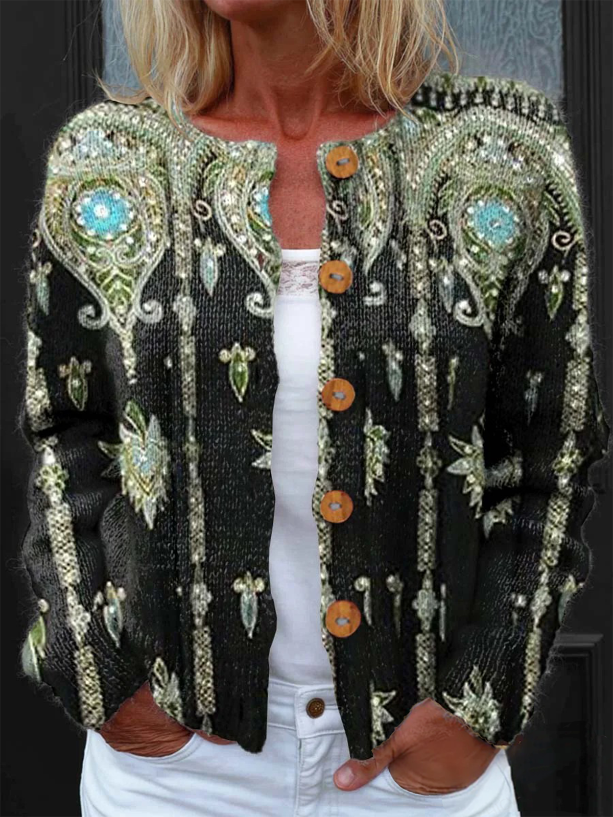 Knitted Crew Neck Vintage Cardigan