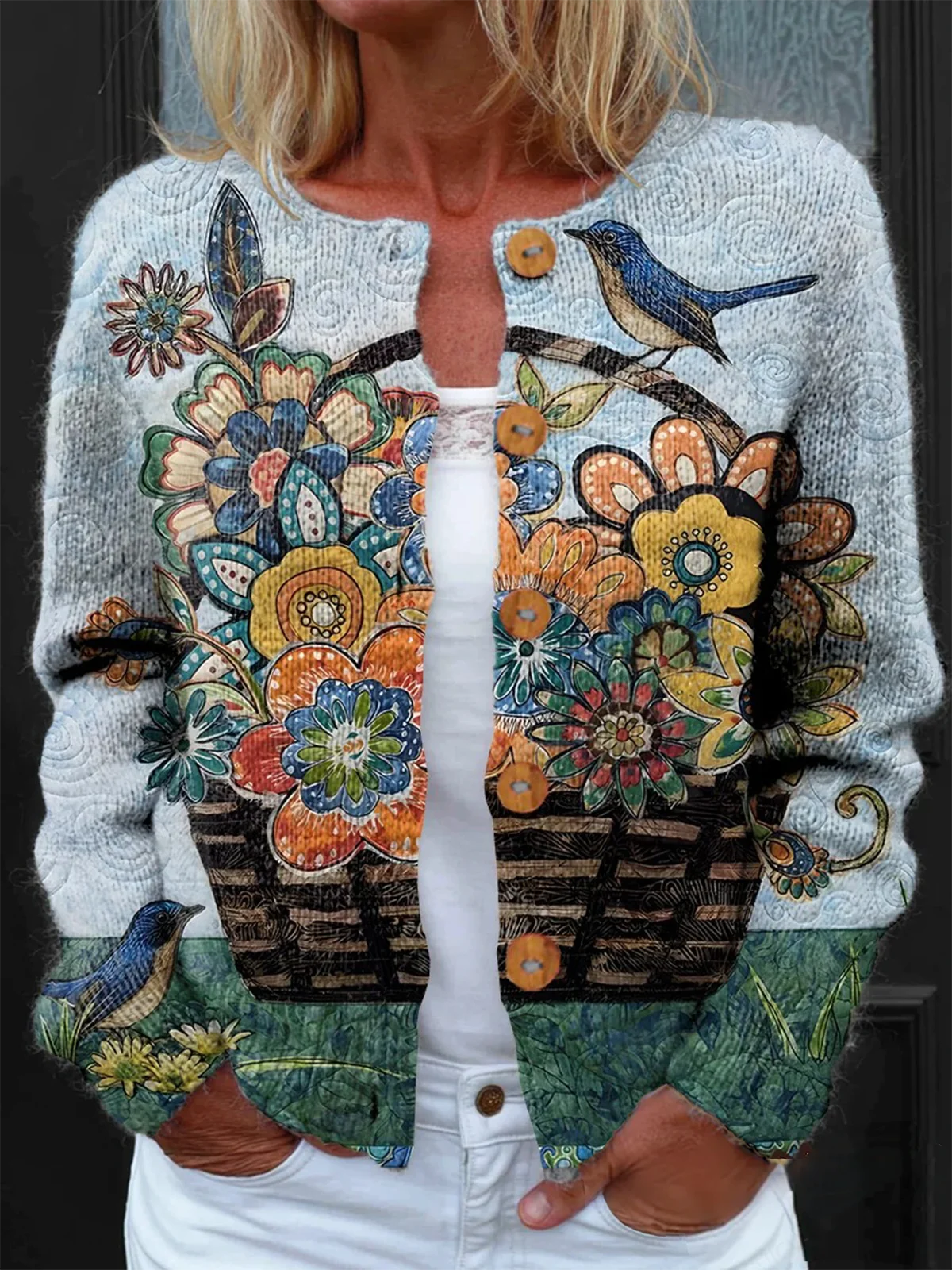 Crew Neck Casual Loose Knitted Cardigan