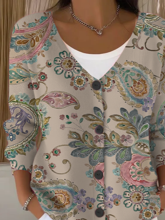 Women's Floral Print Casual Long Sleeve Button Cardigan