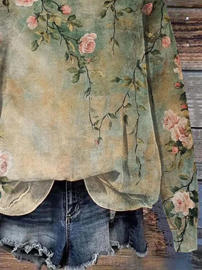 Women's Floral Print Casual Crew Neck Long Sleeve Sweatshirt