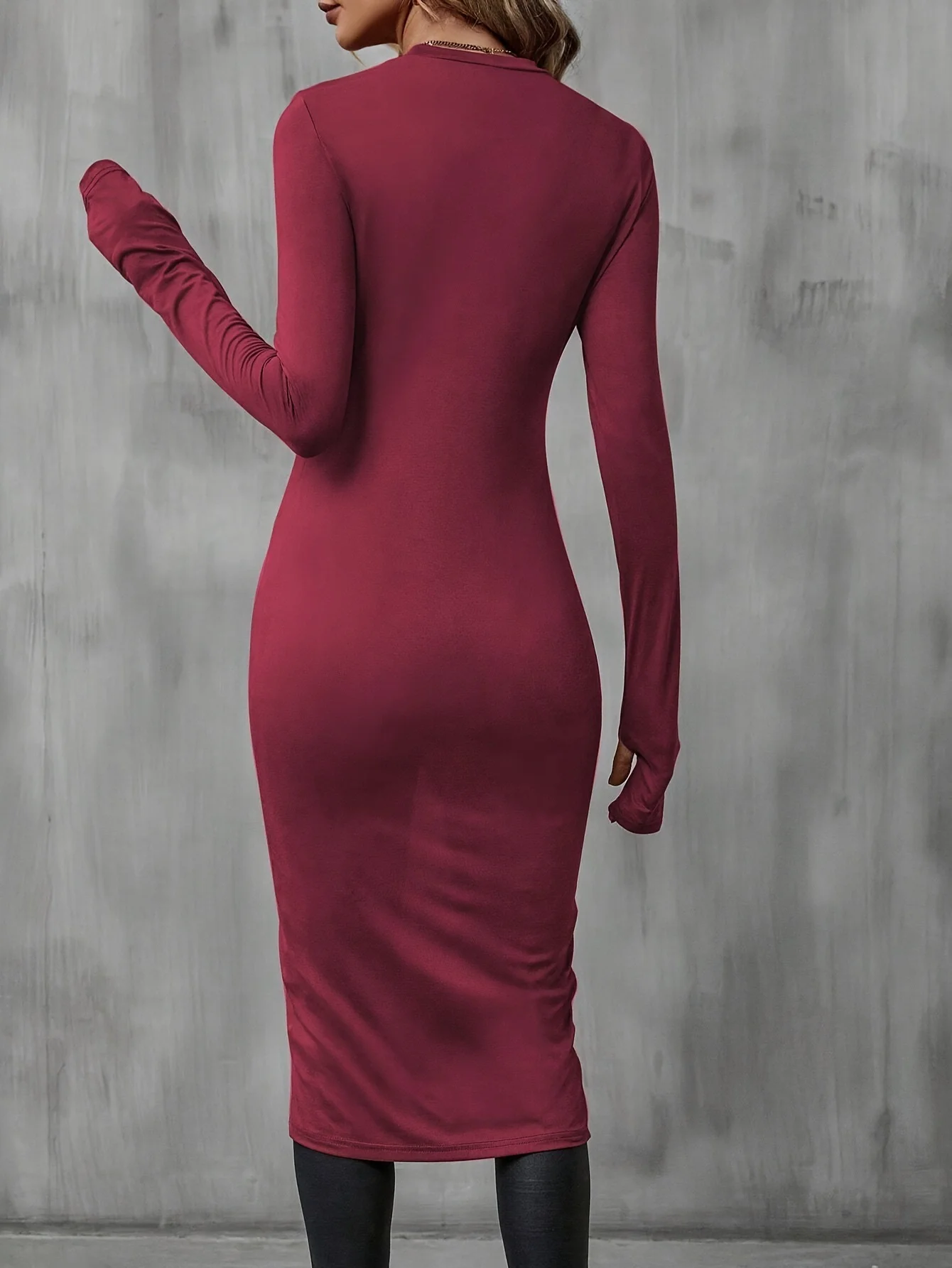 Women's Long Sleeve T-shirt Spring/Fall Wine Red Plain Split Joint Crew Neck Daily Going Out Vintage Top