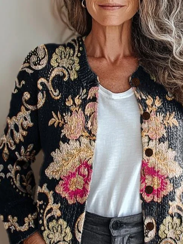 Women's Floral Print Casual Button Cardigan