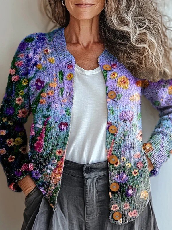 Loose Knitted Crew Neck Vintage Cardigan