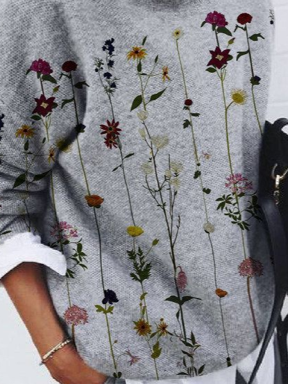Women's Floral Print Casual Long Sleeve Crew Neck Sweater
