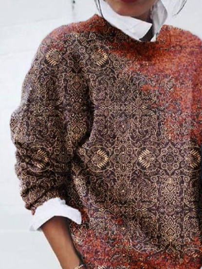 Women's Abstract Print Casual Long Sleeve Crew Neck Sweater
