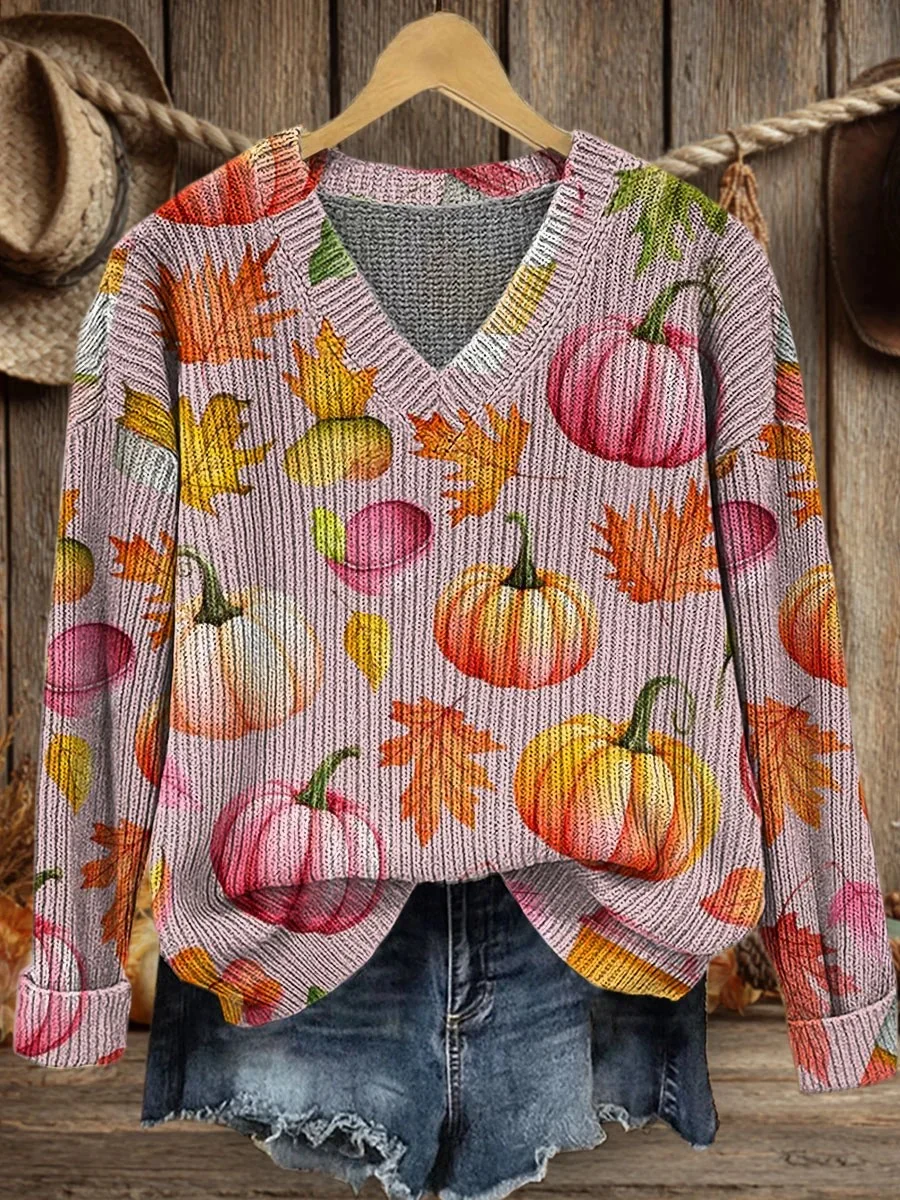 Halloween Loose V Neck Casual Sweater