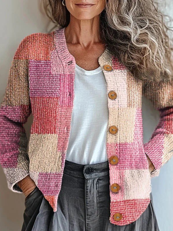 Knitted Casual Loose Multicolor Block Cardigan