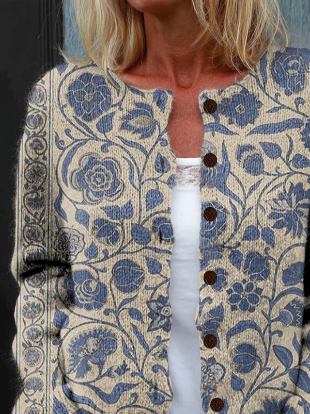 Women's Floral Print Casual Button Cardigan