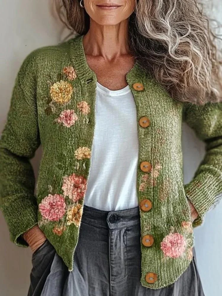 Ethnic Loose Gradient Pattern Knitted Cardigan
