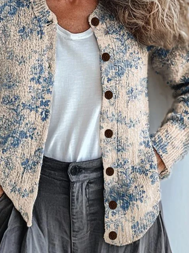 Women's Floral Print Casual Button Cardigan