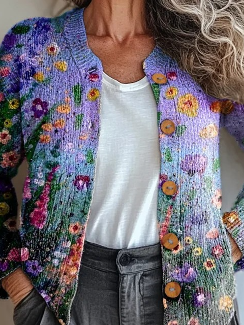 Loose Knitted Crew Neck Vintage Cardigan