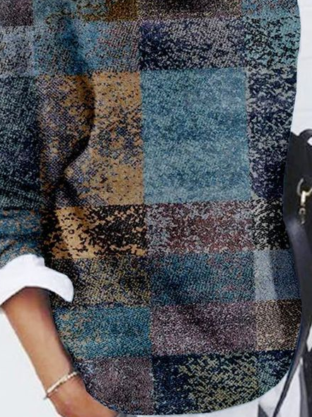 Women's Abstract Check Print Casual Long Sleeve Crew Neck Sweater