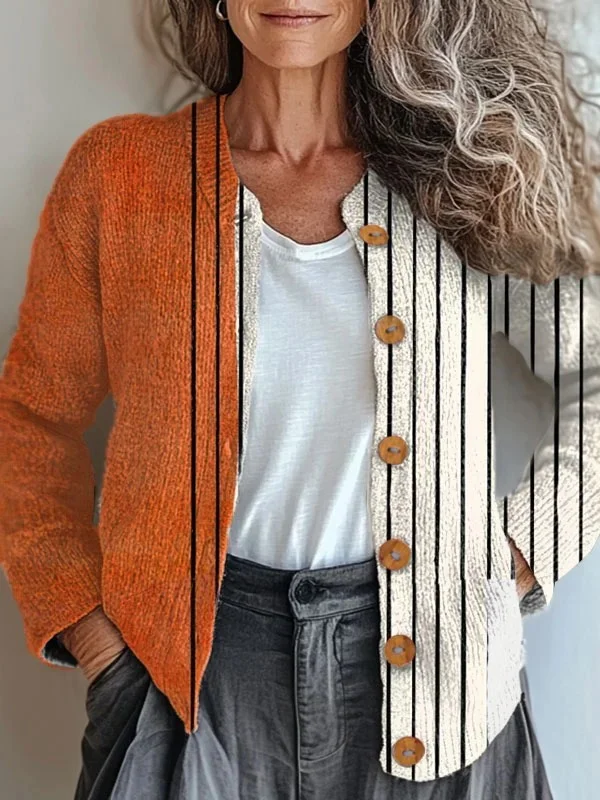 Loose Striped Knitted Casual Cardigan