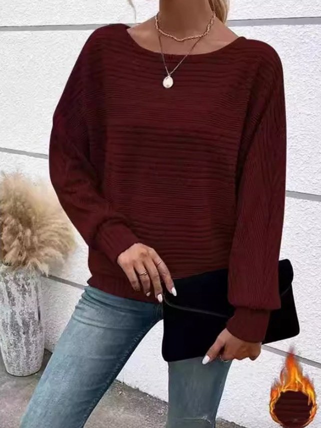 Women's Long Sleeve T-shirt Spring/Fall Light Gray Plain Jacquard Crew Neck Daily Going Out Vintage Top