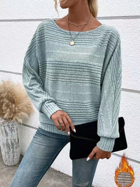 Women's Long Sleeve T-shirt Spring/Fall Light Gray Plain Jacquard Crew Neck Daily Going Out Vintage Top