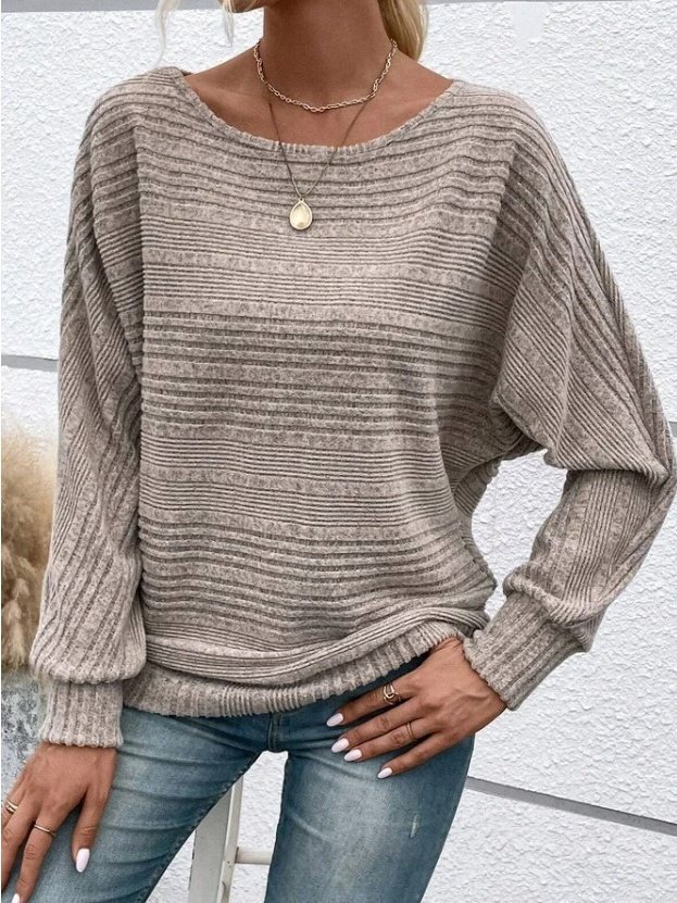 Women's Long Sleeve T-shirt Spring/Fall Light Gray Plain Jacquard Crew Neck Daily Going Out Vintage Top