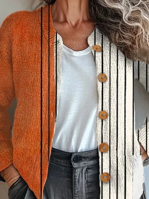 Loose Striped Knitted Casual Cardigan
