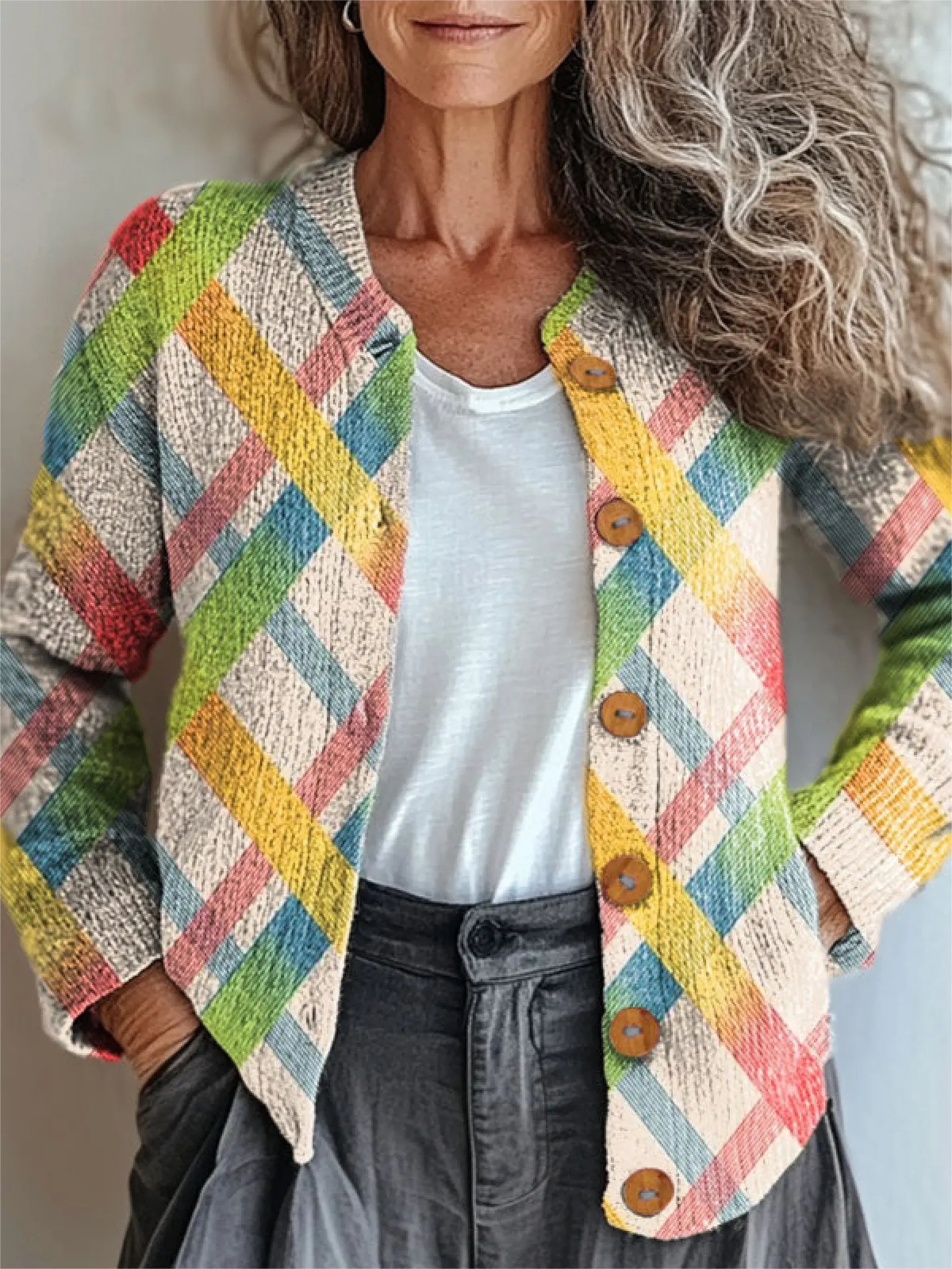Knitted Casual Loose Multicolor Block Cardigan