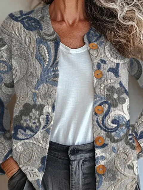 Ethnic Loose Gradient Pattern Knitted Cardigan
