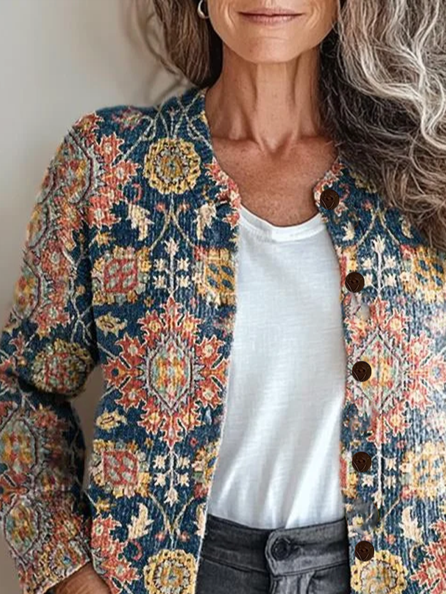 Women's Floral Print Casual Button Cardigan