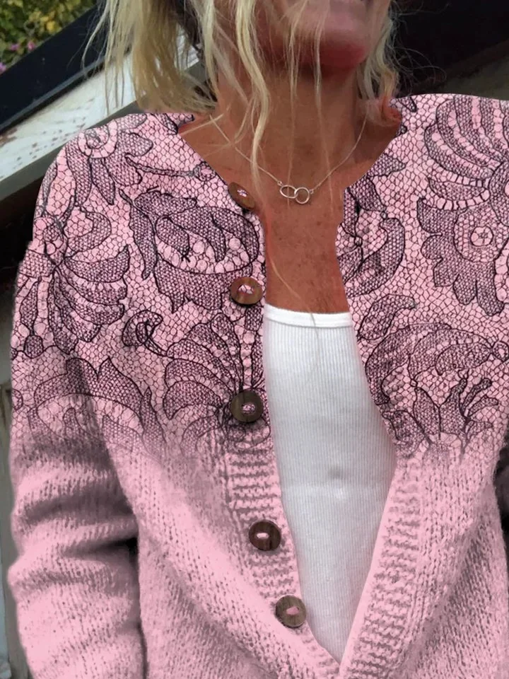Ethnic Knitted Crew Neck Cardigan