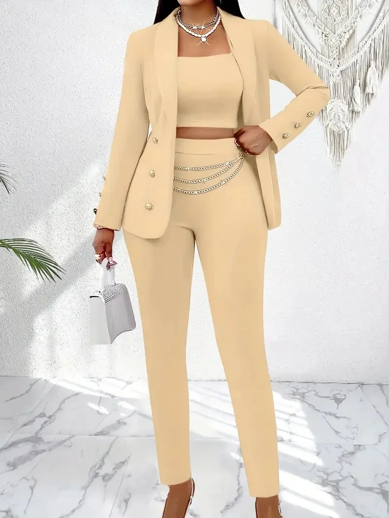 Women's elegant two-piece nude suit with slim-fit lapel jacket wrinkle-resistant slim fit and matching pants