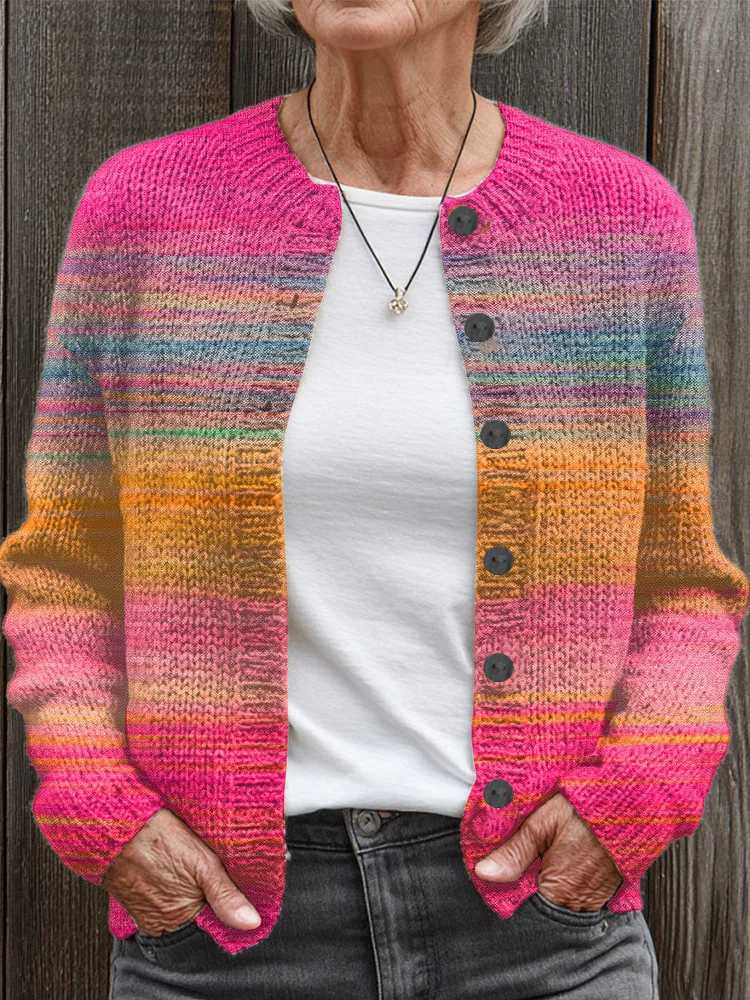 Women's Abstract Print Casual Button Cardigan