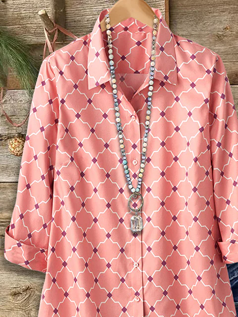 Women's Long Sleeve Shirt Spring/Fall Pink Abstract Buckle Shirt Collar Regular Sleeve Daily Going Out Casual Top