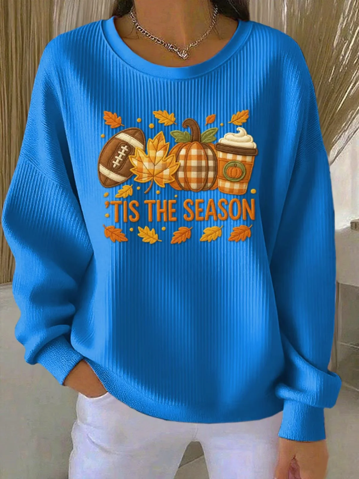 Crew Neck Maple Leaf Casual Sweatshirt