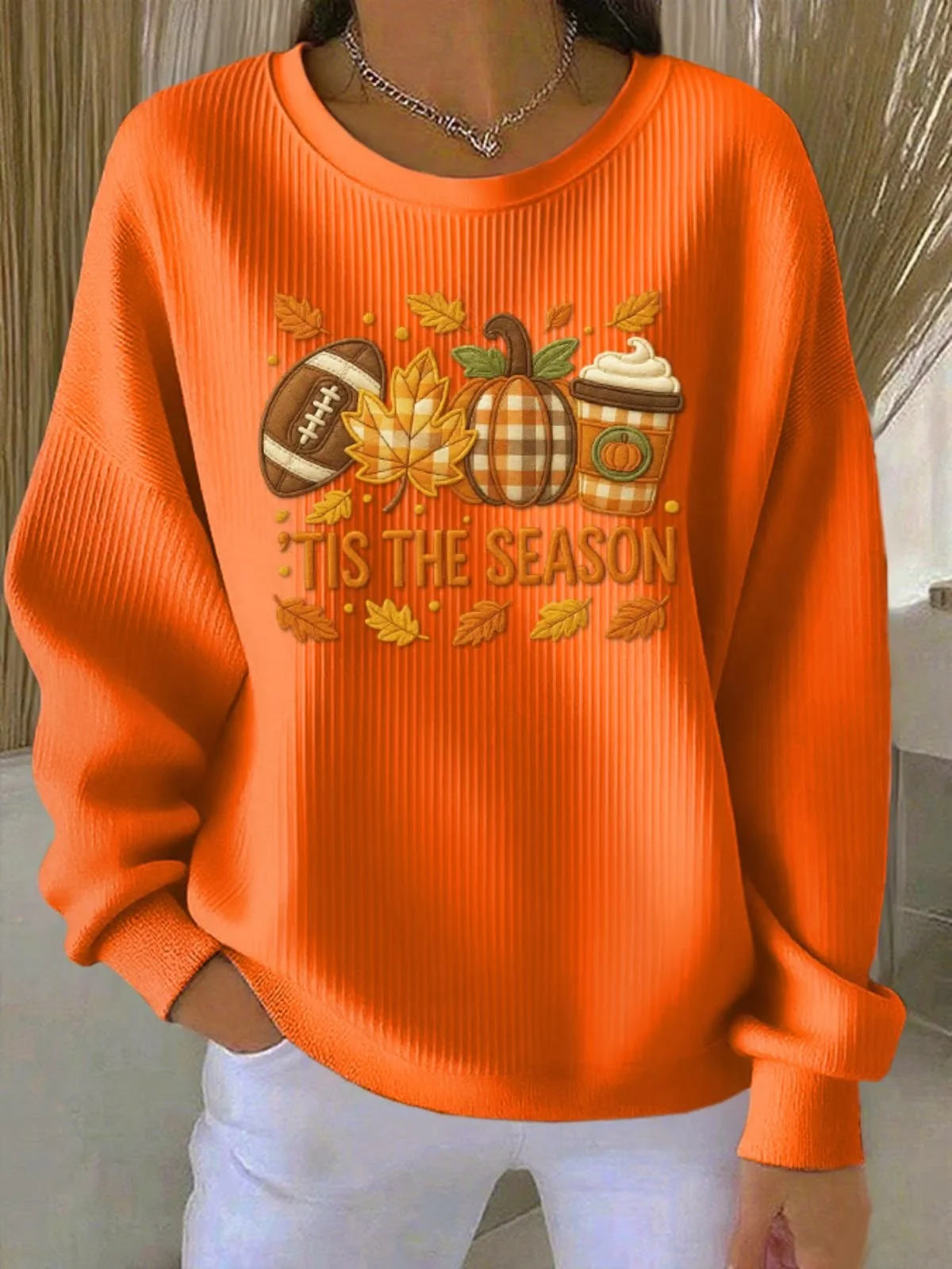 Crew Neck Maple Leaf Casual Sweatshirt