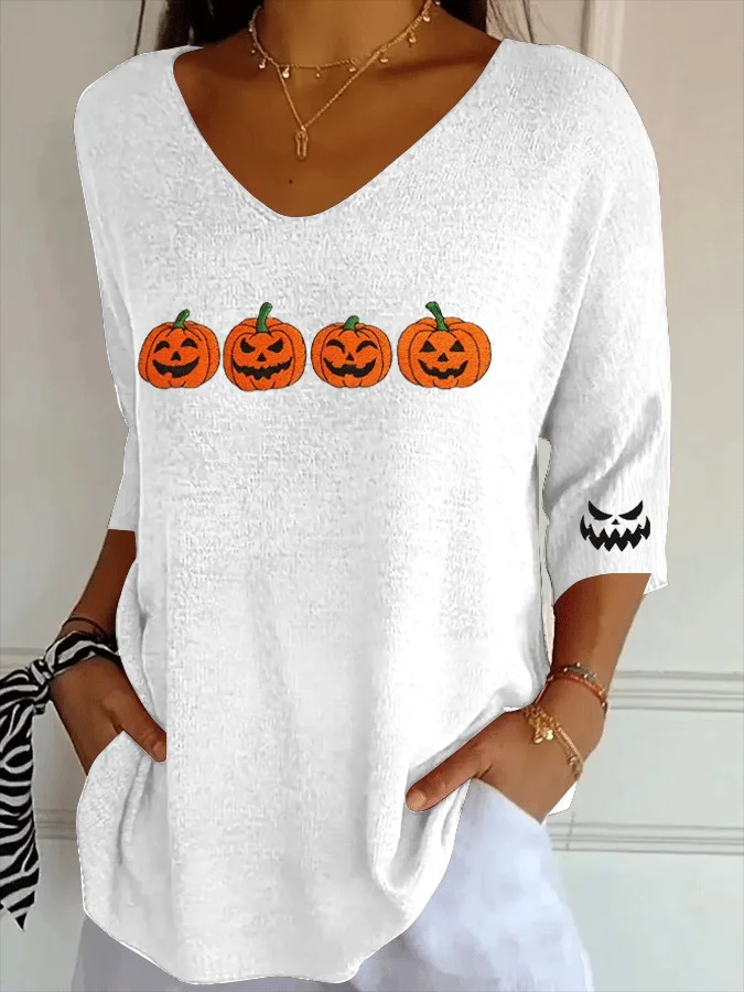 V Neck Vintage Halloween T-Shirt