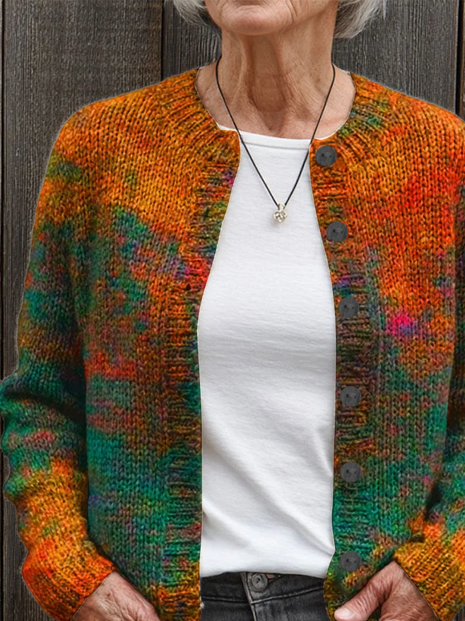 Women's Abstract Print Casual Button Cardigan