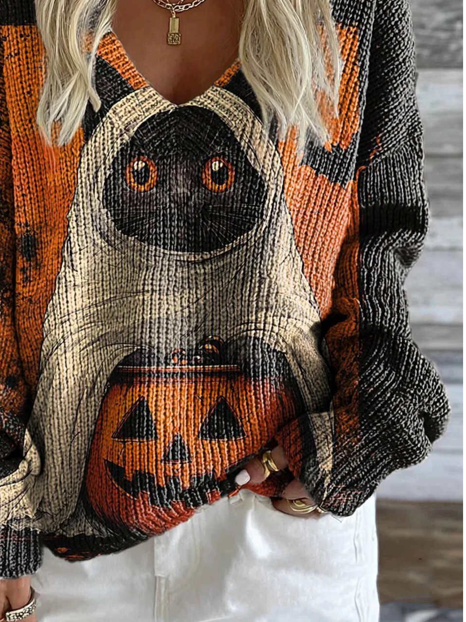 Loose Halloween V Neck Casual Sweater