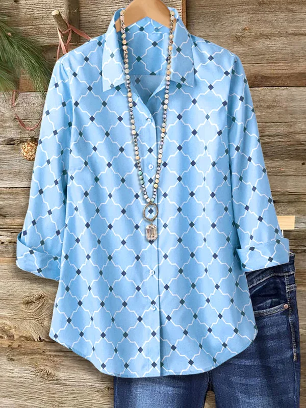 Women's Long Sleeve Shirt Spring/Fall Pink Abstract Buckle Shirt Collar Regular Sleeve Daily Going Out Casual Top