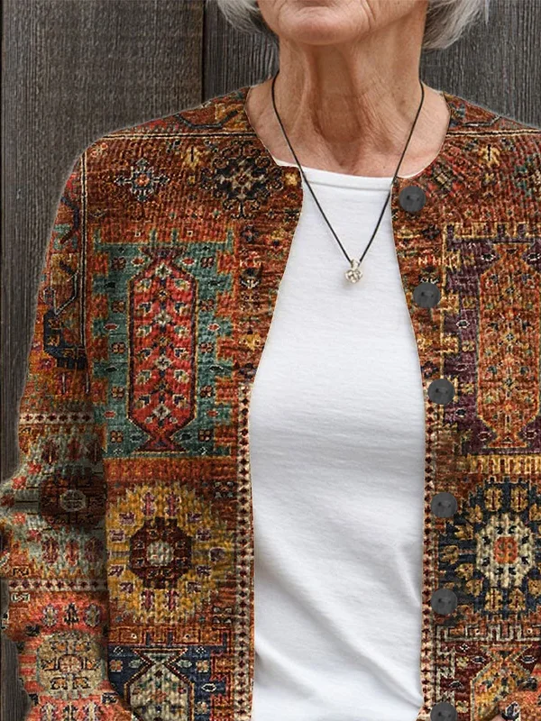 Women's Abstract Print Casual Button Cardigan