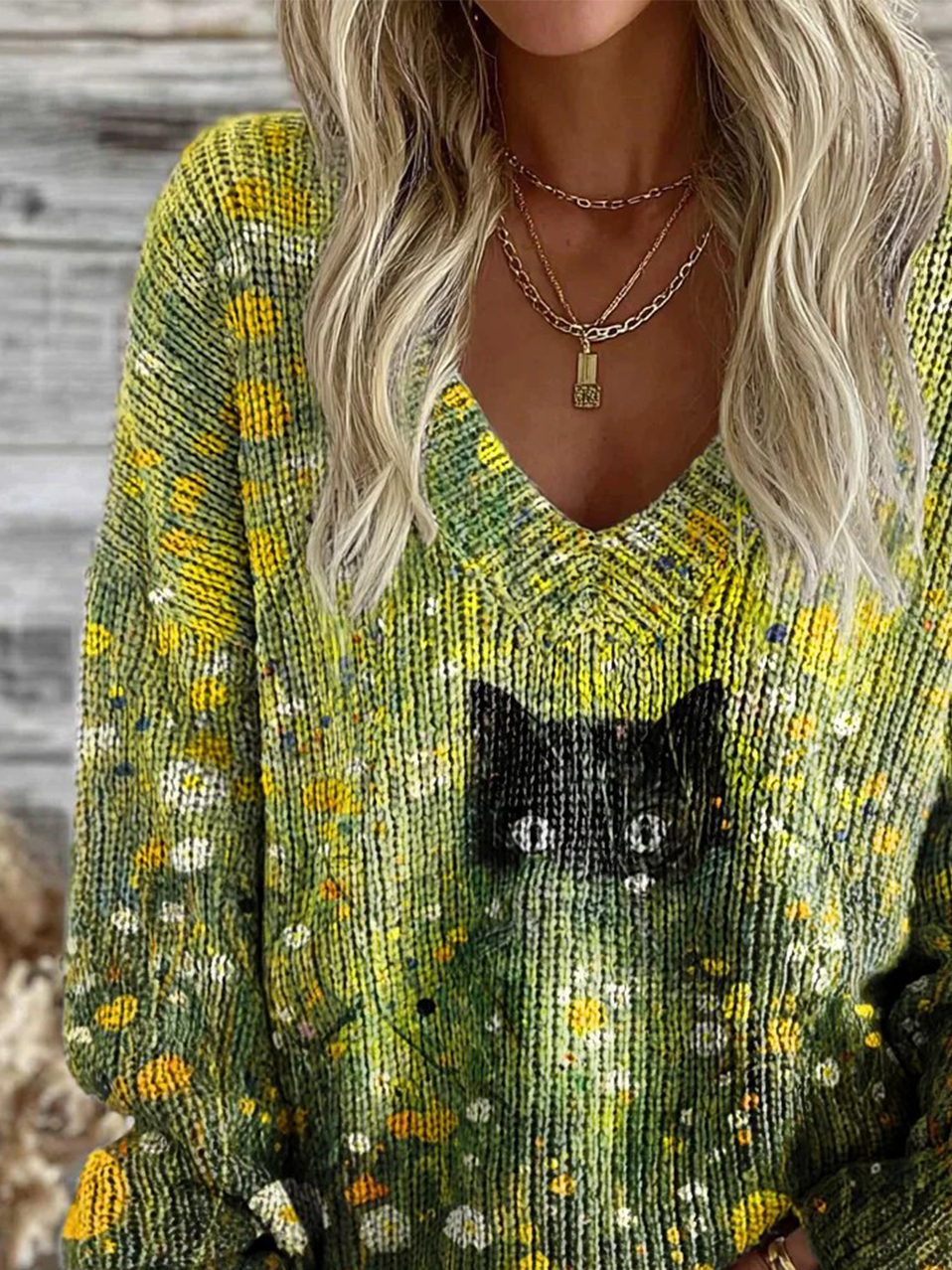 Casual Loose Floral V Neck Sweater