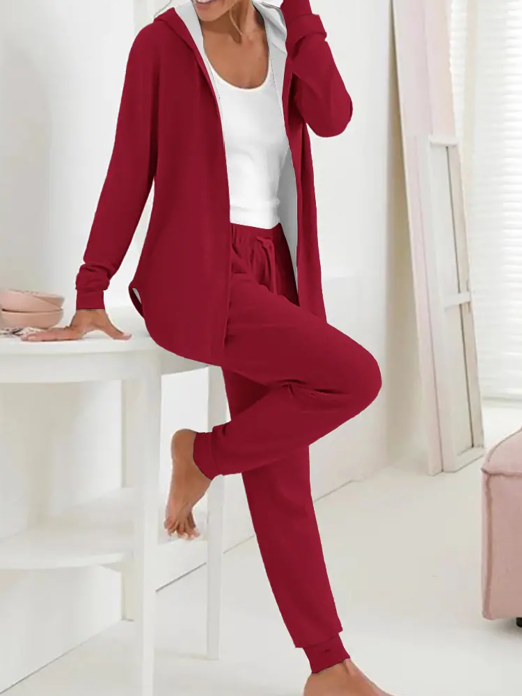 Women's Drawstring Plain Daily Going Out Two-Piece Set Gray Casual Spring/Fall Coat With Pants Matching Set