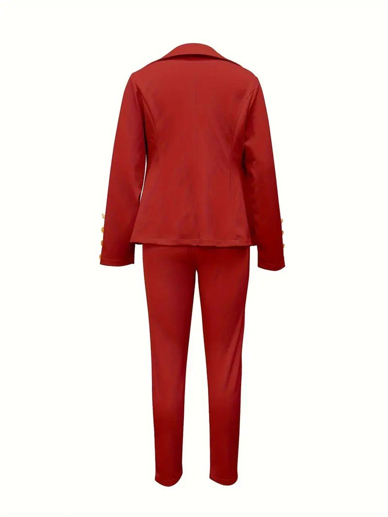Women's Elegant Two-Piece Set Nude Fashion Button Slim Lapel Anti-Wrinkle Fabric Top Pants