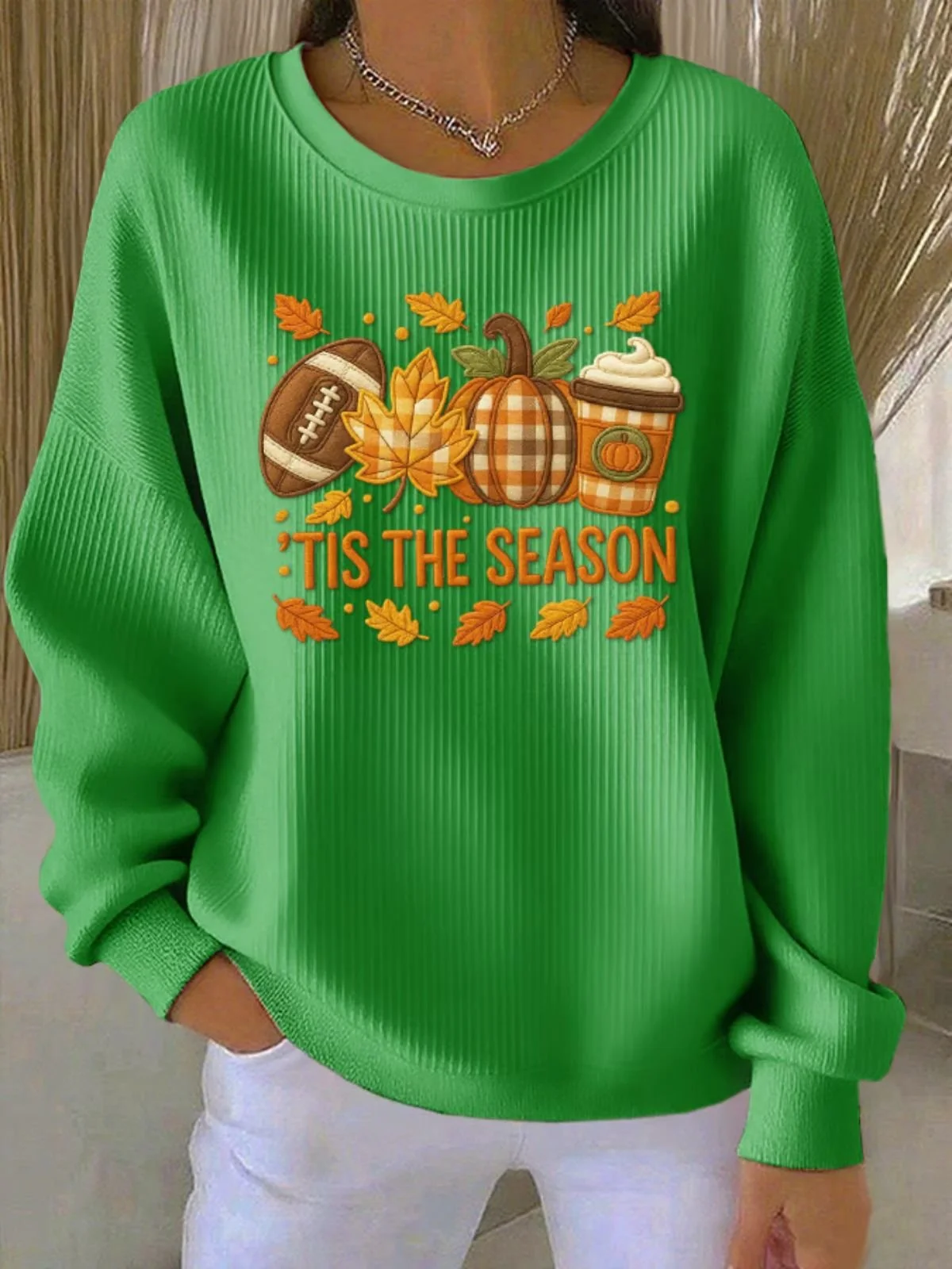 Crew Neck Maple Leaf Casual Sweatshirt