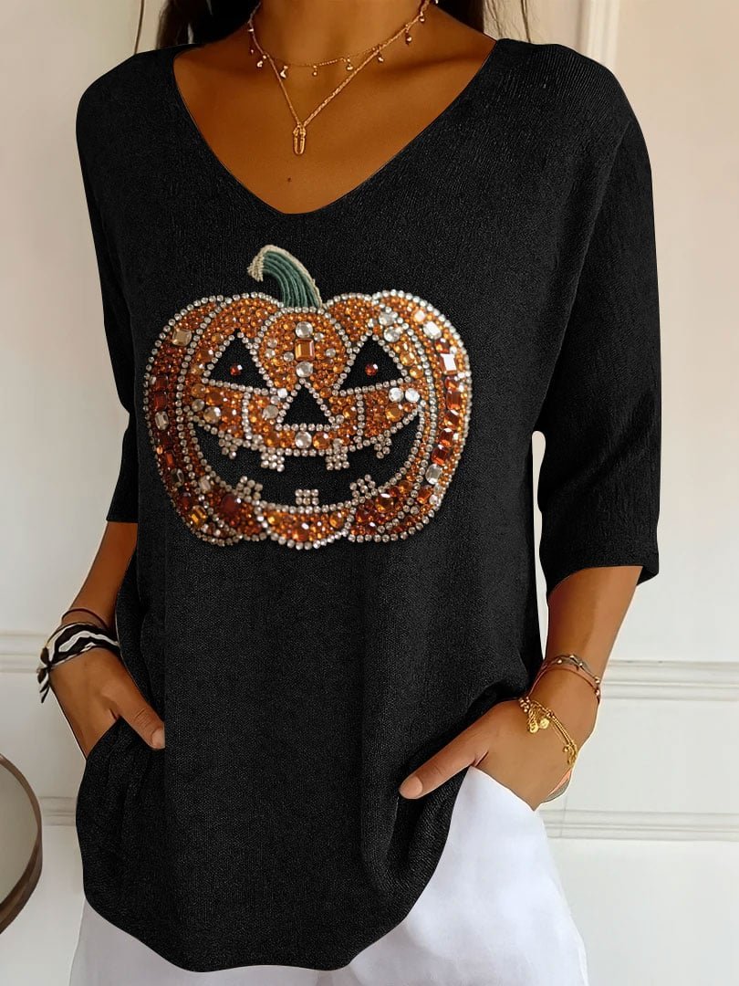 Vintage V Neck Halloween Loose T-Shirt