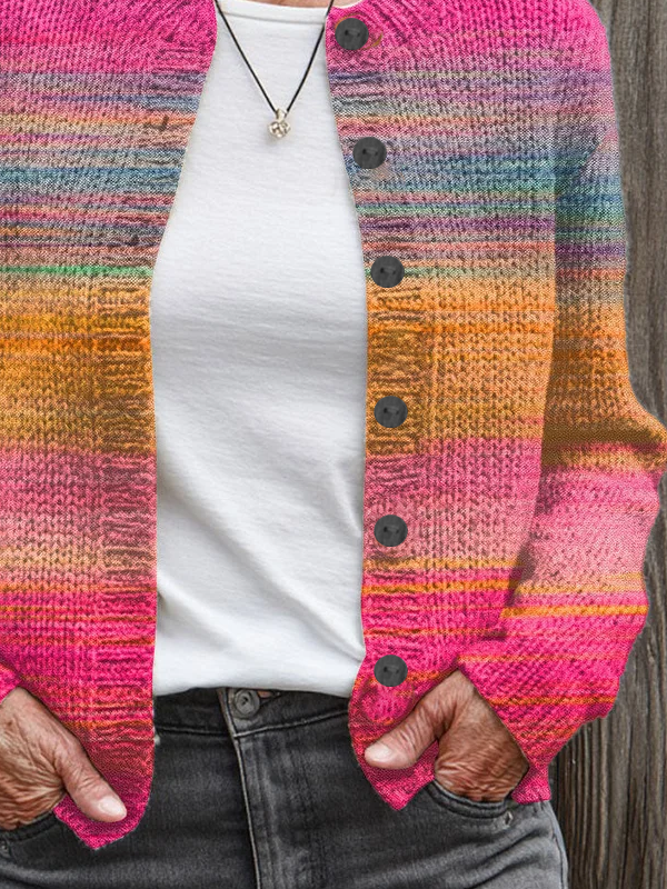 Women's Abstract Print Casual Button Cardigan