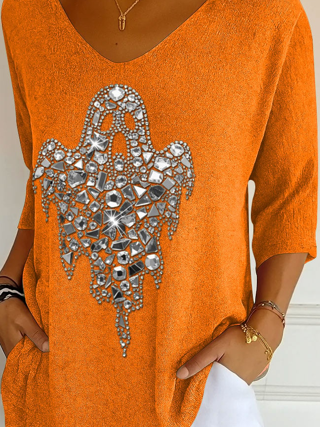Women's Diamond Ghost Print V-Neck T-Shirt