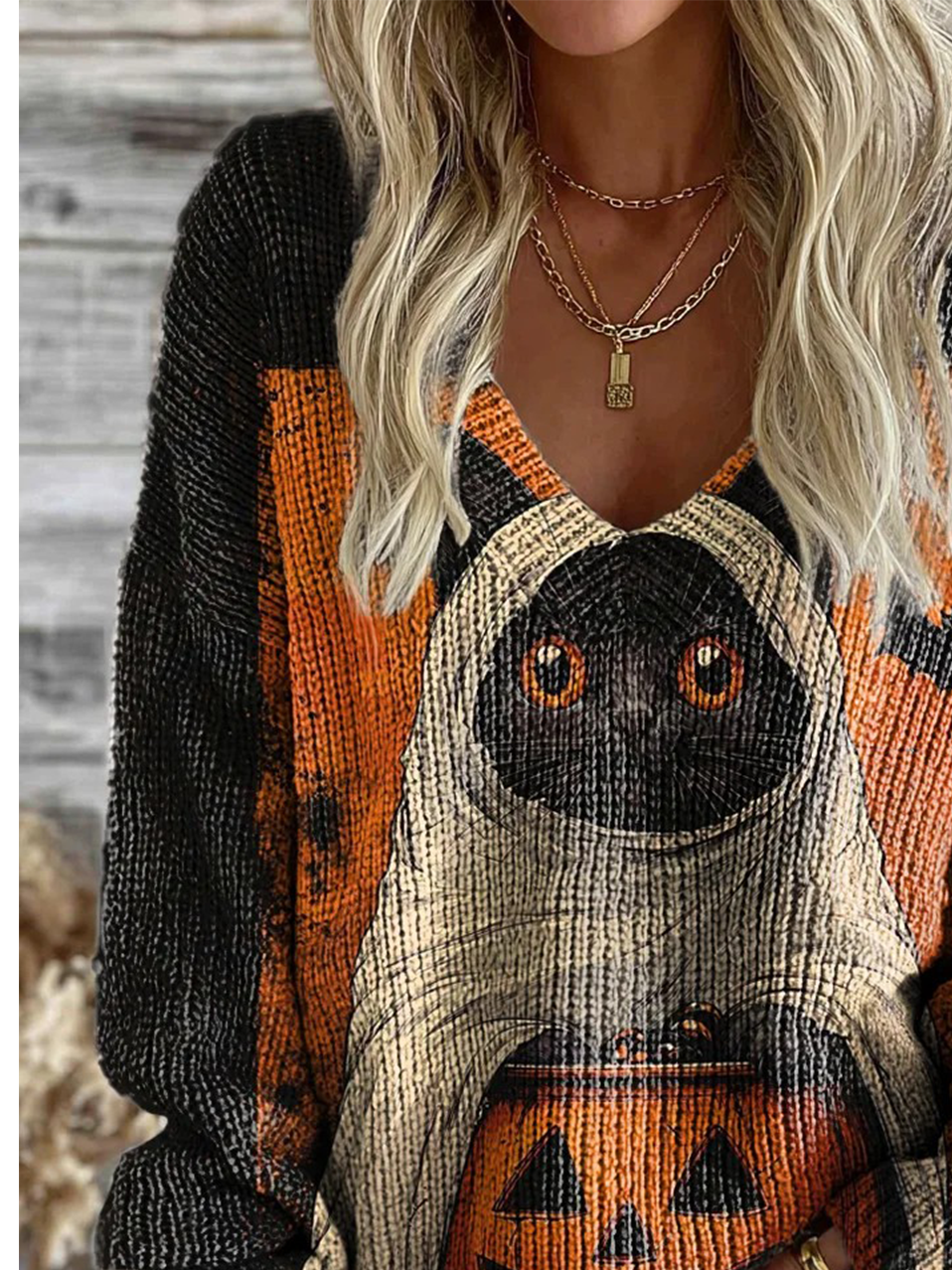 Loose Halloween V Neck Casual Sweater