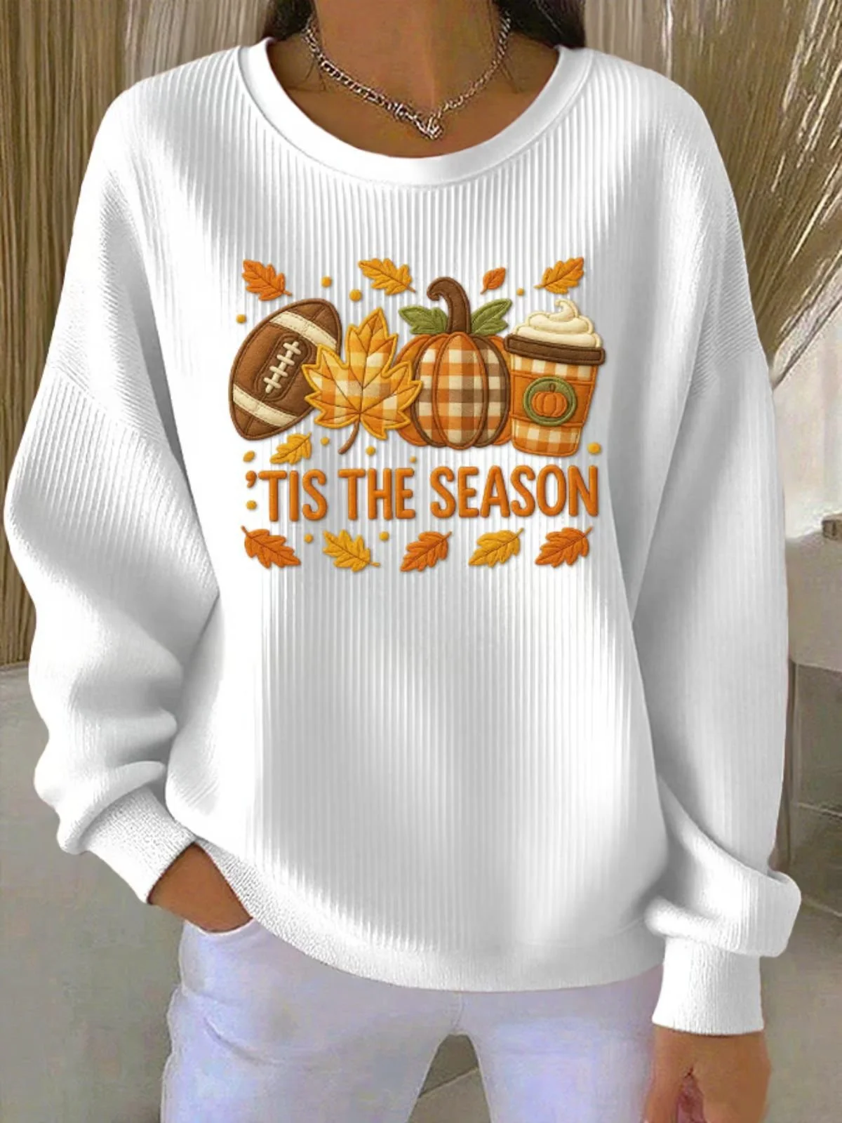 Crew Neck Maple Leaf Casual Sweatshirt