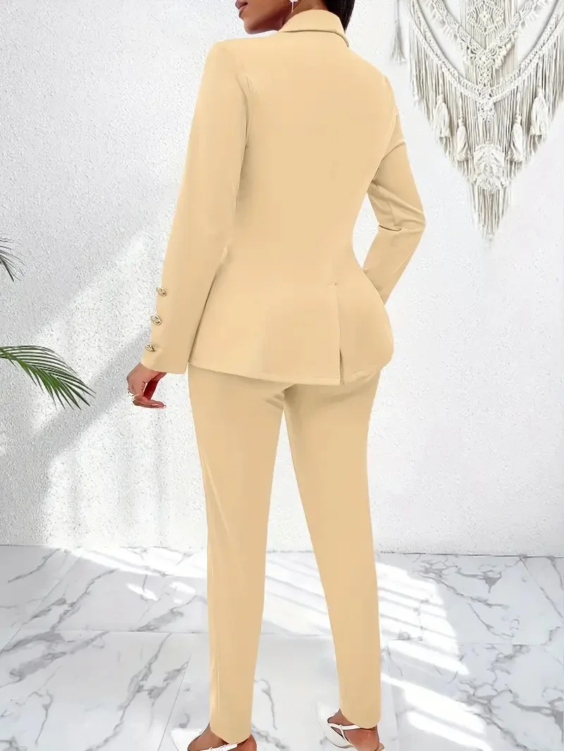 Women's elegant two-piece nude suit with slim-fit lapel jacket wrinkle-resistant slim fit and matching pants