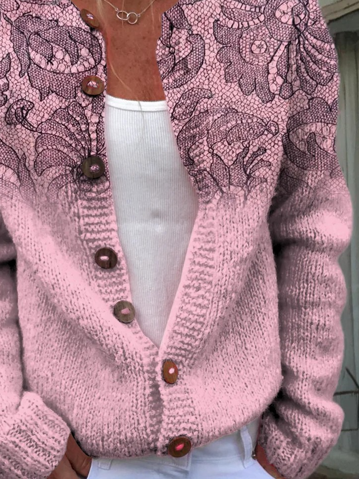 Ethnic Knitted Crew Neck Cardigan