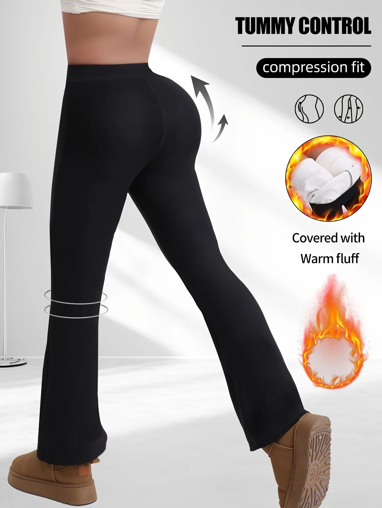 Women's winter high waist elastic plus velvet flared pants slim hip lift warm casual pants sports outdoor versatile