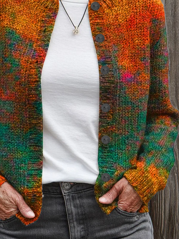 Women's Abstract Print Casual Button Cardigan